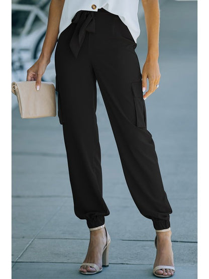 Tied High Waist Cargo Joggers Pants LoveAdora