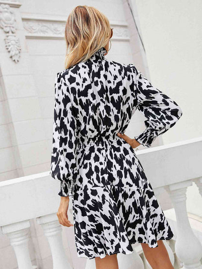 Printed Lantern Sleeve Turtleneck Dress