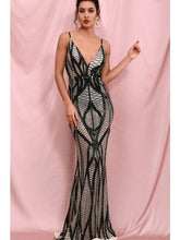 Load image into Gallery viewer, Printed Plunge Spaghetti Strap Backless Dress Evening Gown LoveAdora