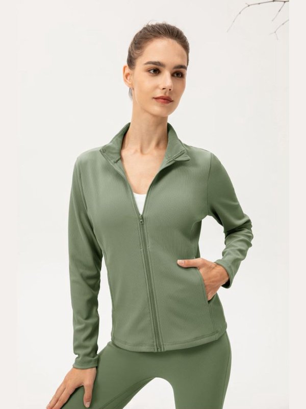 Zip Up Fleece Lined Sports Jacket with Pockets Activewear LoveAdora