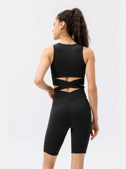 Feel Like Skin Crisscross Waist Biker Shorts Activewear LoveAdora