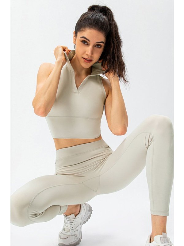 Cropped Collared Yoga Tank Activewear LoveAdora