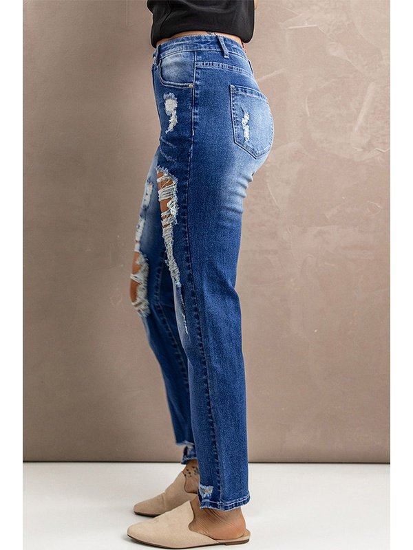 Distressed High-Rise Jeans with Pockets Denim Jeans LoveAdora