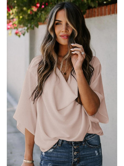 Short Sleeve Draped Blouse Tops LoveAdora