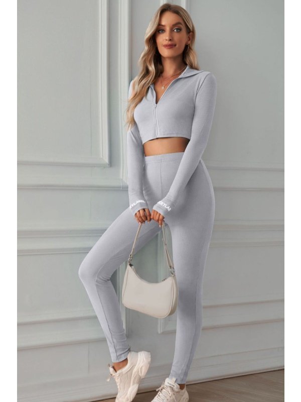 Zip Up Cropped Top and Leggings Yoga Set Activewear LoveAdora