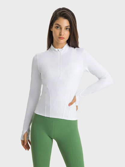 Half Zip Thumbhole Sleeve Sports Top Activewear LoveAdora