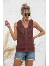 Load image into Gallery viewer, Sleeveless Ruffle Trim Blouse Tops LoveAdora