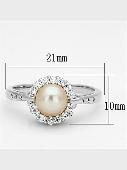 Ladies Fashion Ring Rhodium Brass Ring with Synthetic Pearl in White Rings LoveAdora