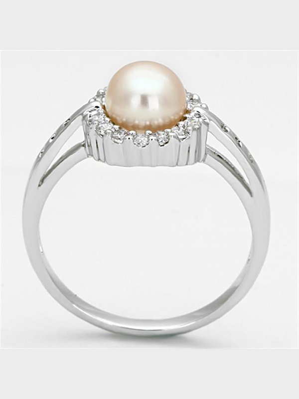 Ladies Fashion Ring Rhodium Brass Ring with Synthetic Pearl in White Rings LoveAdora