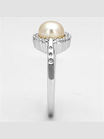 Ladies Fashion Ring Rhodium Brass Ring with Synthetic Pearl in White Rings LoveAdora