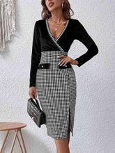 Load image into Gallery viewer, Surplice Neck Houndstooth Dress