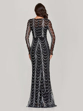 Load image into Gallery viewer, Sequin Round Neck Long Sleeve Fishtail Dress Evening Gown LoveAdora