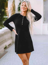 Load image into Gallery viewer, Round Neck Long Sleeve Buttoned Mini Dress