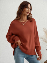 Load image into Gallery viewer, Exposed Seam Dropped Shoulder Slit Sweater Sweaters, Pullovers, Jumpers, Turtlenecks, Boleros, Shrugs LoveAdora