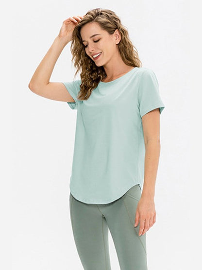 Curved Hem Athletic T-Shirt Activewear LoveAdora