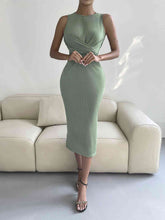 Load image into Gallery viewer, Round Neck Tie Back Slit Sleeveless Dress