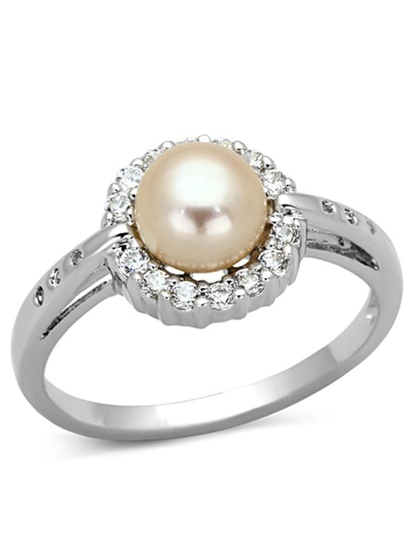 Ladies Fashion Ring Rhodium Brass Ring with Synthetic Pearl in White Rings LoveAdora