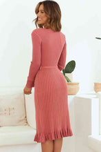 Load image into Gallery viewer, Ribbed V-Neck Tie Waist Pencil Dress