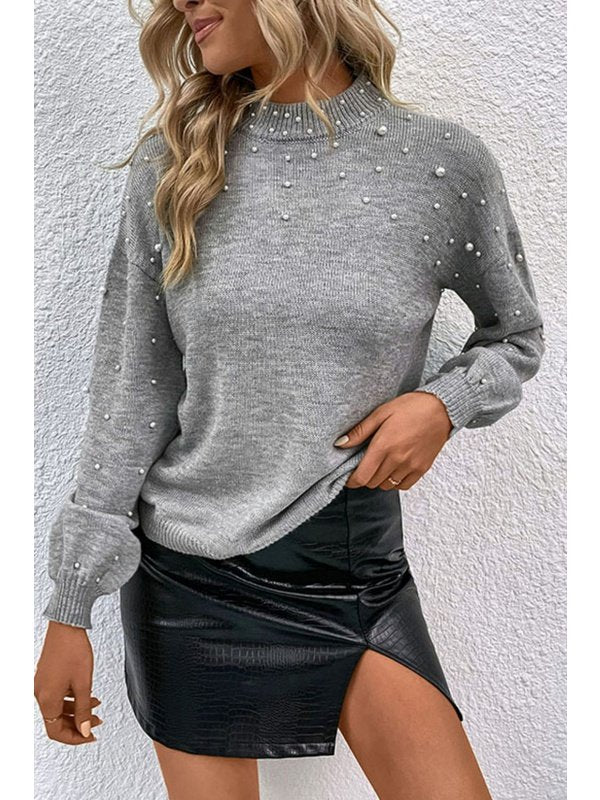Pearl Dropped Shoulder Ribbed Trim Sweater Sweaters, Pullovers, Jumpers, Turtlenecks, Boleros, Shrugs LoveAdora