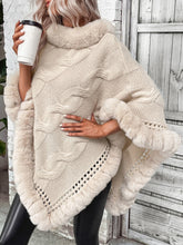 Load image into Gallery viewer, Faux Fur Trim Cable-Knit Poncho Ponchos LoveAdora