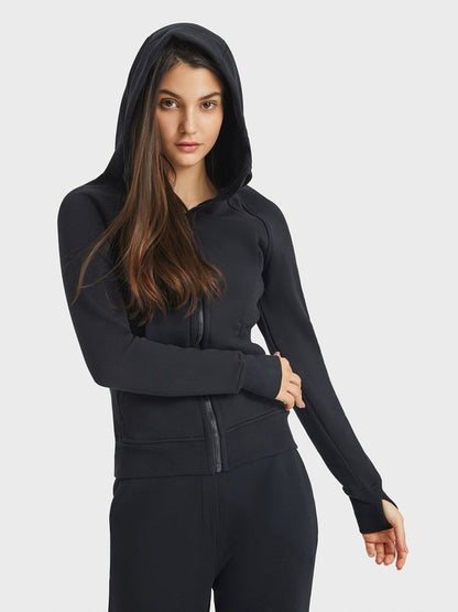 Zip Up Seam Detail Hooded Sports Jacket Activewear LoveAdora