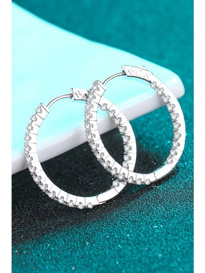 Moissanite Rhodium-Plated Hoop Earrings Earrings LoveAdora