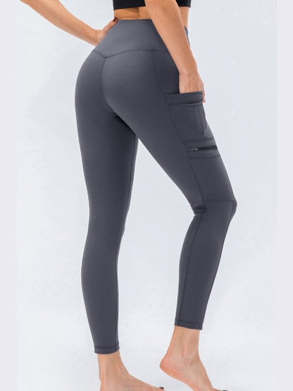 High Waist Exposed Seam Leggings with Zipper Pockets Activewear LoveAdora