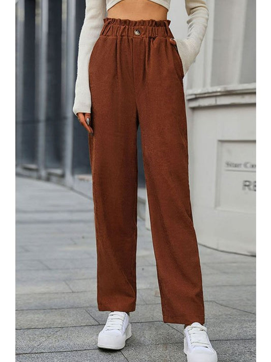 Paperbag Waist Straight Leg Pants with Pockets Pants LoveAdora