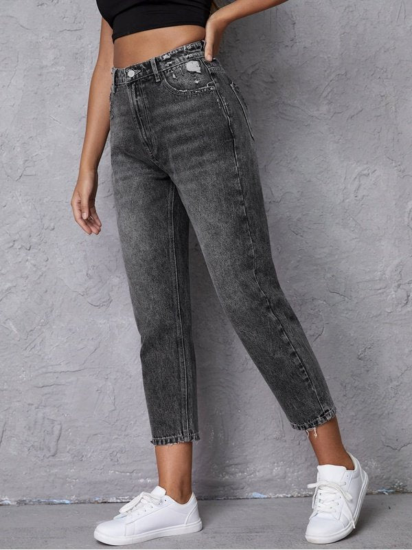 High-Waisted Cropped Jeans with Pockets