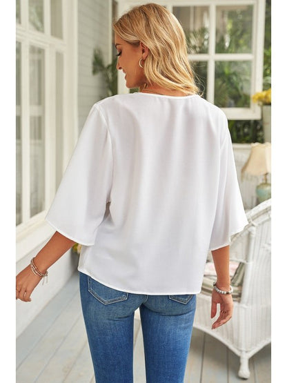 Short Sleeve Draped Blouse Tops LoveAdora