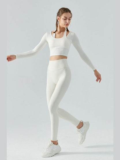 Halter Neck Long Sleeve Cropped Sports Top Activewear LoveAdora