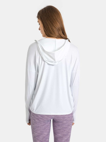 Zip Up Dropped Shoulder Hooded Sports Jacket Activewear LoveAdora