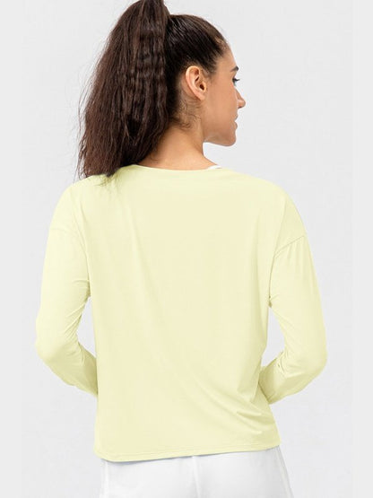 Breathable Round Neck Dropped Shoulder Top Activewear LoveAdora