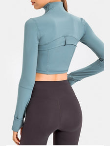 Zip Front Cropped Sports Jacket Activewear LoveAdora