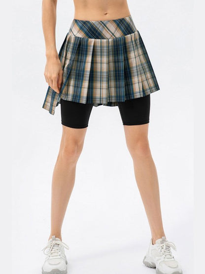 Plaid Faux Layered Sports Culottes Activewear LoveAdora