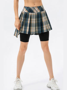 Plaid Faux Layered Sports Culottes Activewear LoveAdora