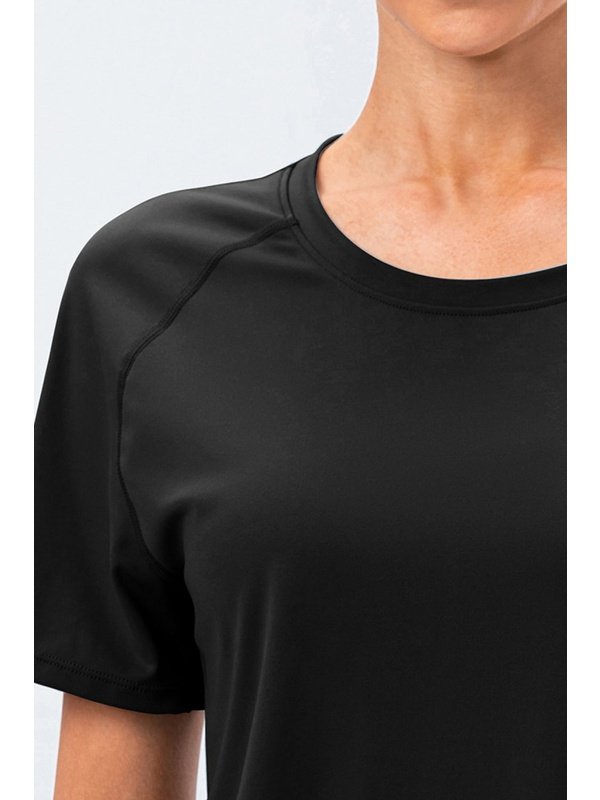 Curved Hem Raglan Sleeve Athletic T-Shirt Activewear LoveAdora