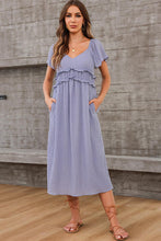Load image into Gallery viewer, Frill Trim Short Sleeve Dress with Pockets