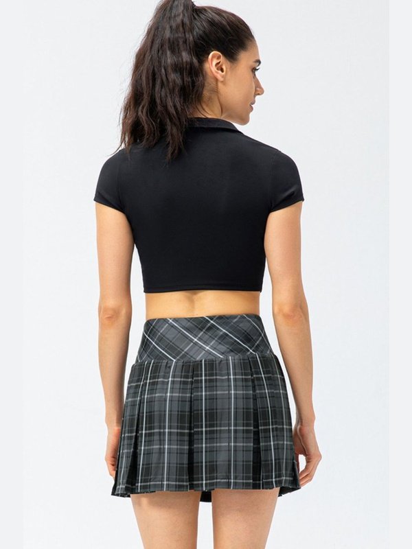 Plaid Pleated Athletic Skort with Pockets Activewear LoveAdora