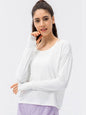 Breathable Round Neck Dropped Shoulder Top Activewear LoveAdora