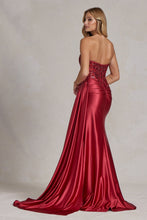 Load image into Gallery viewer, Satin Skirt Side Slit Embroidered Bodice Strapless Long Evening Dress NXE1174-4