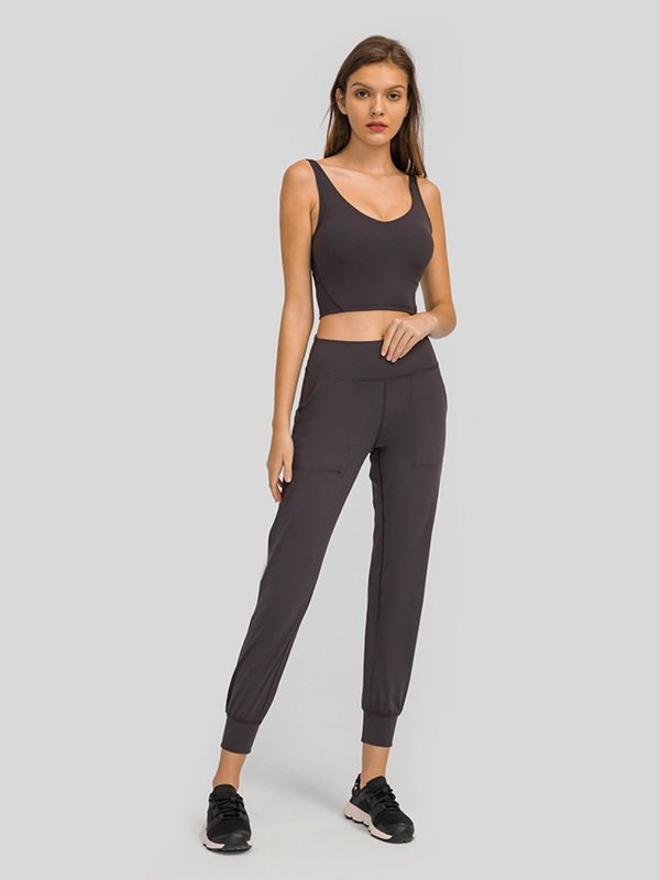 Wide Waistband Slant Pocket Pants Activewear LoveAdora