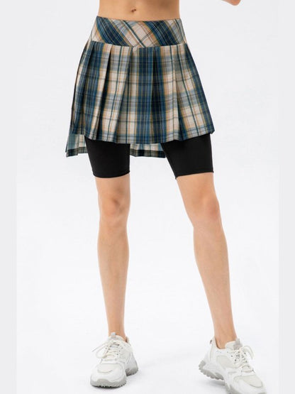 Plaid Faux Layered Sports Culottes Activewear LoveAdora