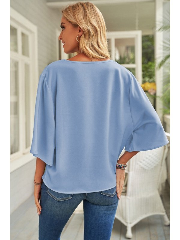 Short Sleeve Draped Blouse Tops LoveAdora