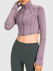 Zip Front Cropped Sports Jacket Activewear LoveAdora