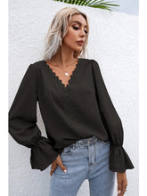 Load image into Gallery viewer, Lace Trim Flounce Sleeve Blouse Tops LoveAdora