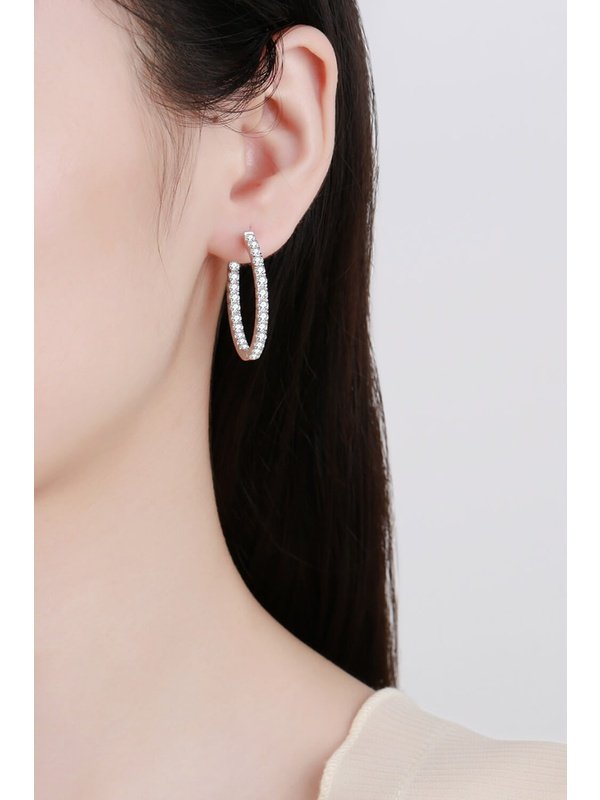 Moissanite Rhodium-Plated Hoop Earrings Earrings LoveAdora