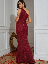 Load image into Gallery viewer, Sequin One-Shoulder Cutout Dress Evening Gown LoveAdora