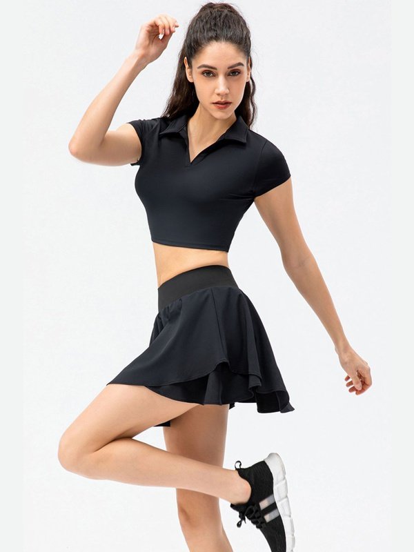 Layered Athletic Skort with Pockets Activewear LoveAdora