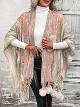 Load image into Gallery viewer, Open Front Poncho with Pom Poms Ponchos LoveAdora